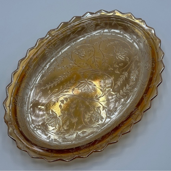 Jeannette Irridescent FLORAGOLD LOUISA 11 1/2 In OVAL SERVING PLATTER - Picture 1 of 17